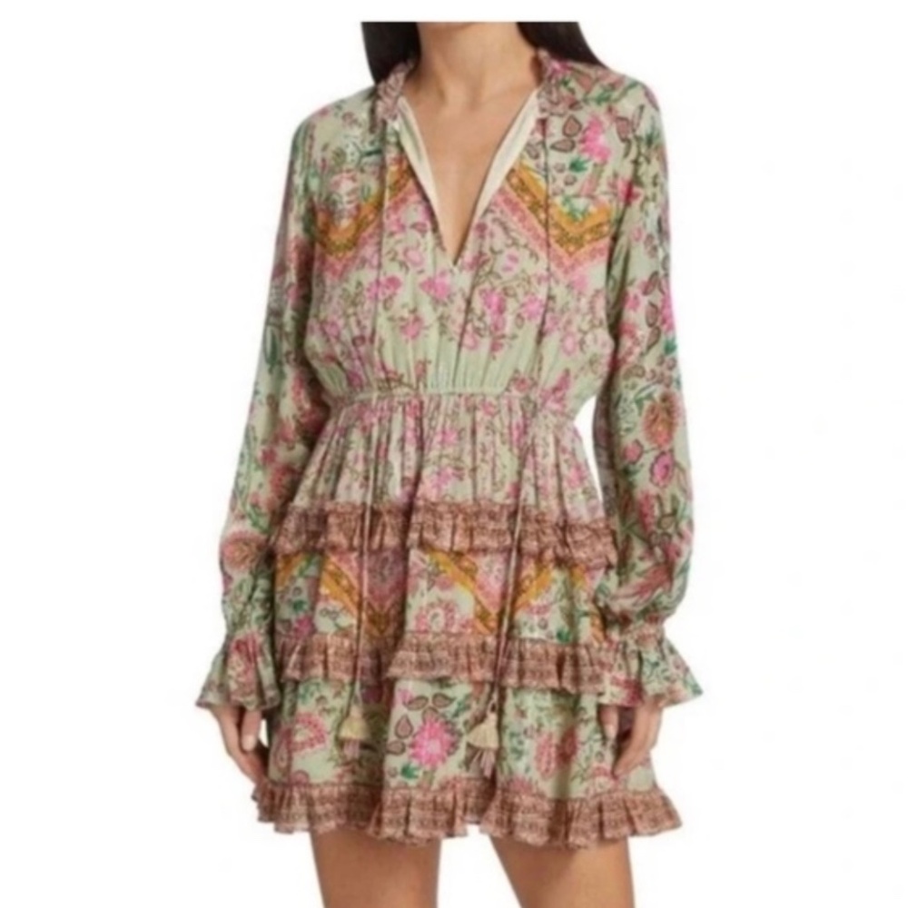 Hemant & Nandita Boho Floral Dress with Beaded Tassels NWT